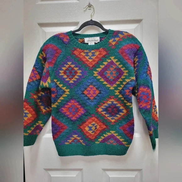 Saks Fifth Avenue 100% Wool Hand Knit Vintage Multicolor Sweater Size Small - Picture 1 of 3